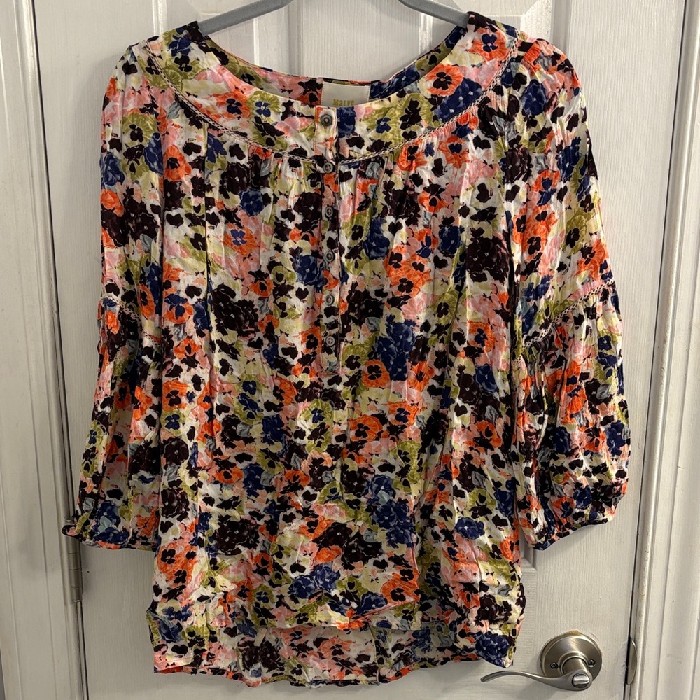 Maeve Floral Blouse - Orange, Blue, Black